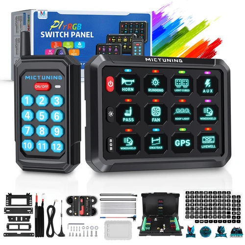 P1Y 12Gang スイッチパネル、ワイヤレスリモコン付き、サーキットボックス RGB カラートグルスイッチモメンタリ回路制御リレー
