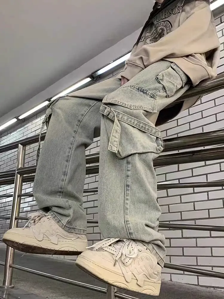 

Американская рабочая одежда в стиле ретро, джинсы, мужские свободные широкие брюки прямого кроя, модный бренд, молодежное износостойкое полиэфирное волокно