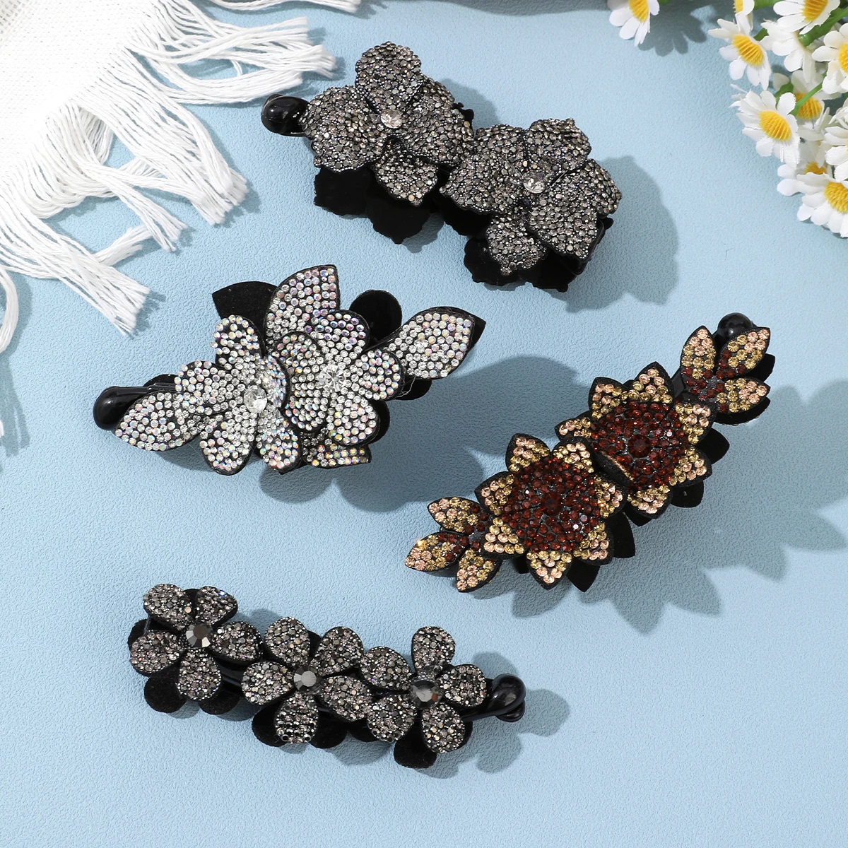 AWAYTR الماس زهرة القلب الموز كليب أمشاط الشعر موضة الاكريليك النساء دبابيس الشعر العرائس الزفاف إكسسوارات الشعر الأنيقة