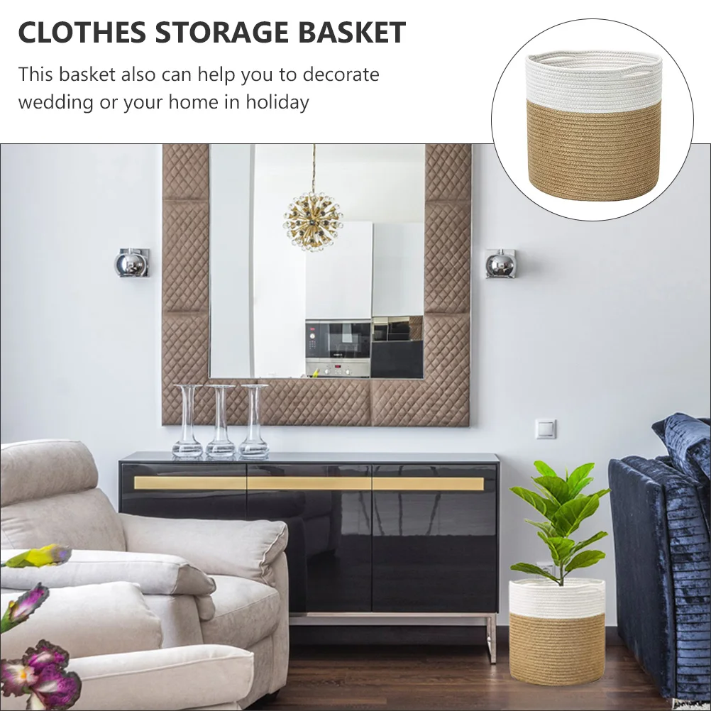 

Woven Flower Basket Cotton Rope Storage Household Decorative Laundry Hamper Multipurpose Plant Holder Holiday