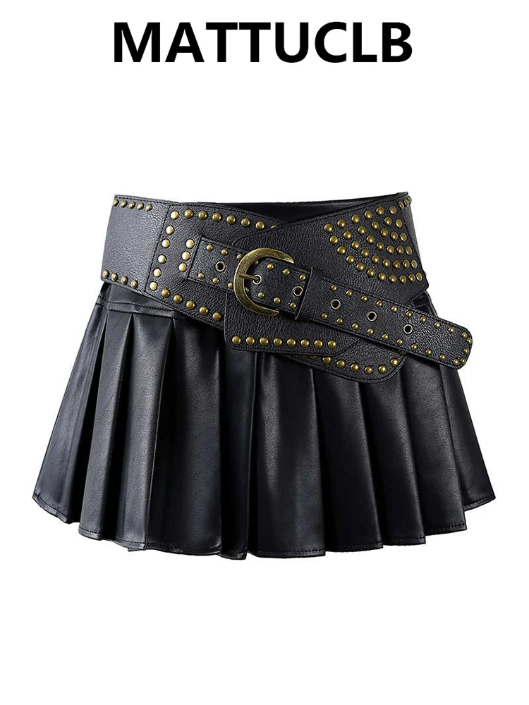 2025 Autunno Inverno Donna Harajuku Gonna a pieghe Pu Ecopelle Dark Academia Minigonna Design Y2k Coquette Gyaru Cyber Punk