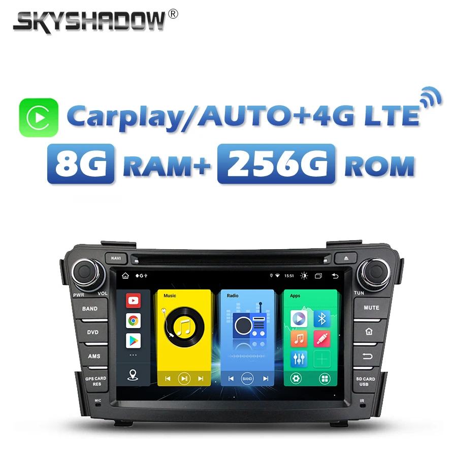 360 4G SIM Carplay Auto Android 13.0 8G+256G Car DVD Player GPS Map RDS Radio Wifi Bluetooth 5.0 For Hyundai i40 2012 2013 2014