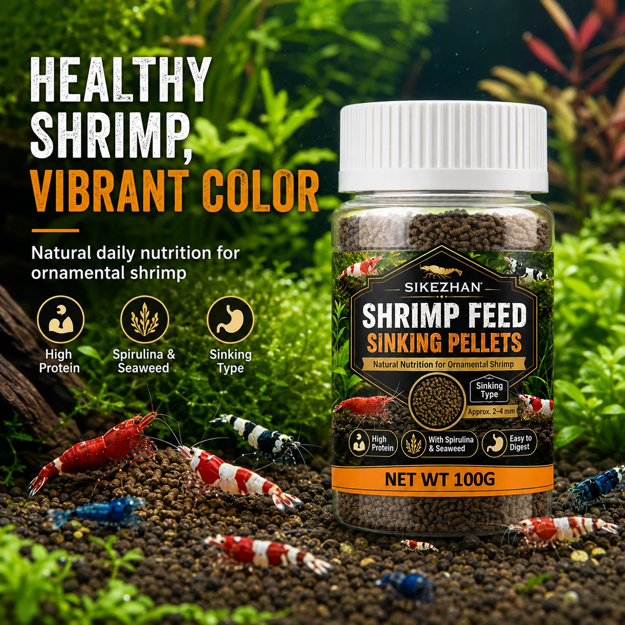 SIKEZHAN Enhanced Color Nutrition Ornamental Shrimp Special Food Crayfish Feed Crystal Black Shell Shrimp Crayfish Crab Food