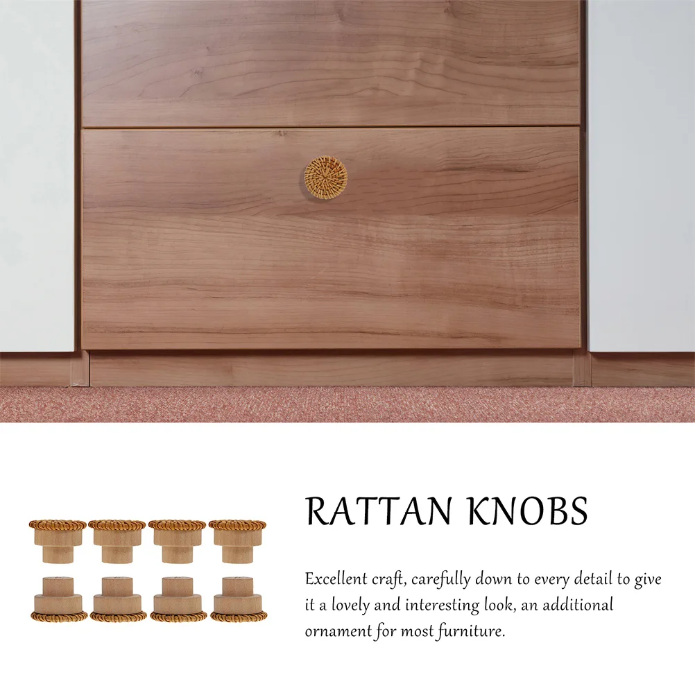 

8Pcs Wood Door Handle Weaving Surface Easy Install Drawer Pulls Furniture Replacement Knobs Door Handle Wood Drawer Pulls