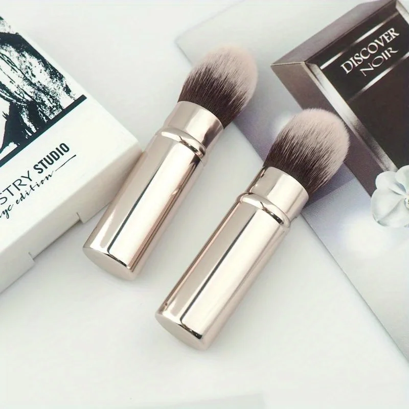 1 قطعة فرشاة مستحضرات التجميل الصغيرة القابلة للسحب، فرشاة صغيرة محمولة لبودرة الوجه وأحمر الخدود، فرشاة تسليط الضوء على الشعر من الألياف، فرشاة بمقبض معدني #4