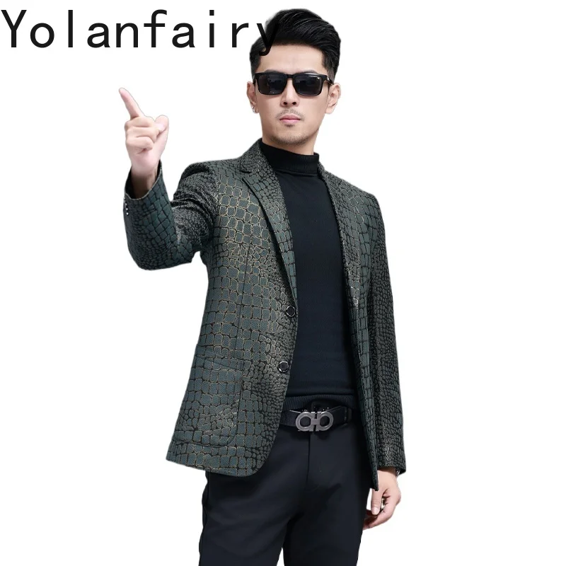 

YOLANFAIRY куртка из 100% натуральной кожи, мужская осенне-зимняя облегающая куртка, корейская мода, мужские куртки из натуральной овчины