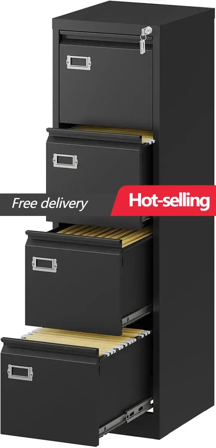 

File Cabinet - 4 Drawers Vertical 17.8" Deep Lockable Filing Cabinet Black Metal Storage Cabinets