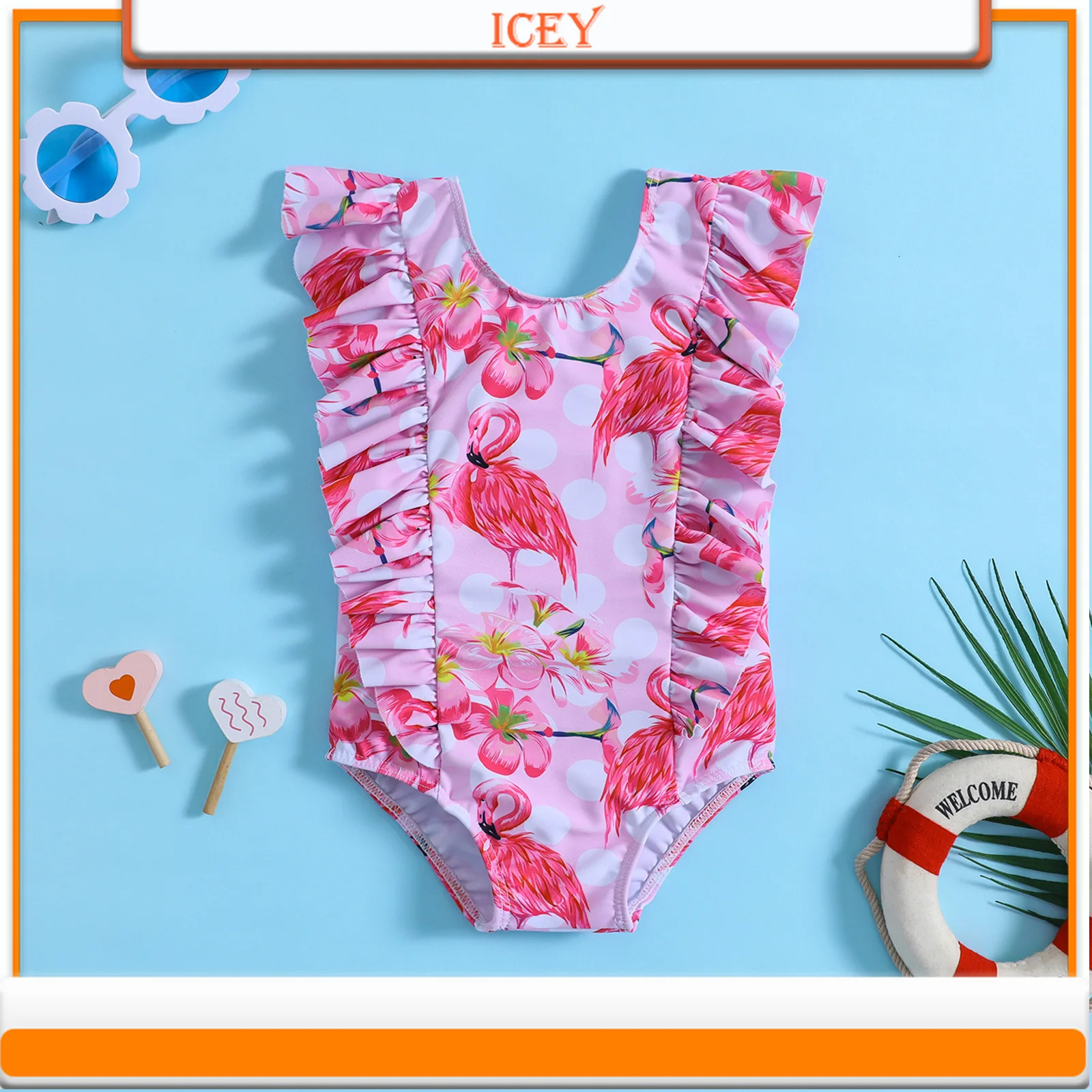 

Girl Flamingo Ruffle One-piece Girl Swimsuit Children One-Piece Suits