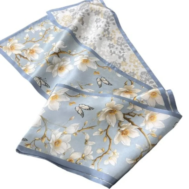 100% Mulberry Silk Scarf Women Double Layer Long Streamer Scarf Luxury Gift Comfortable