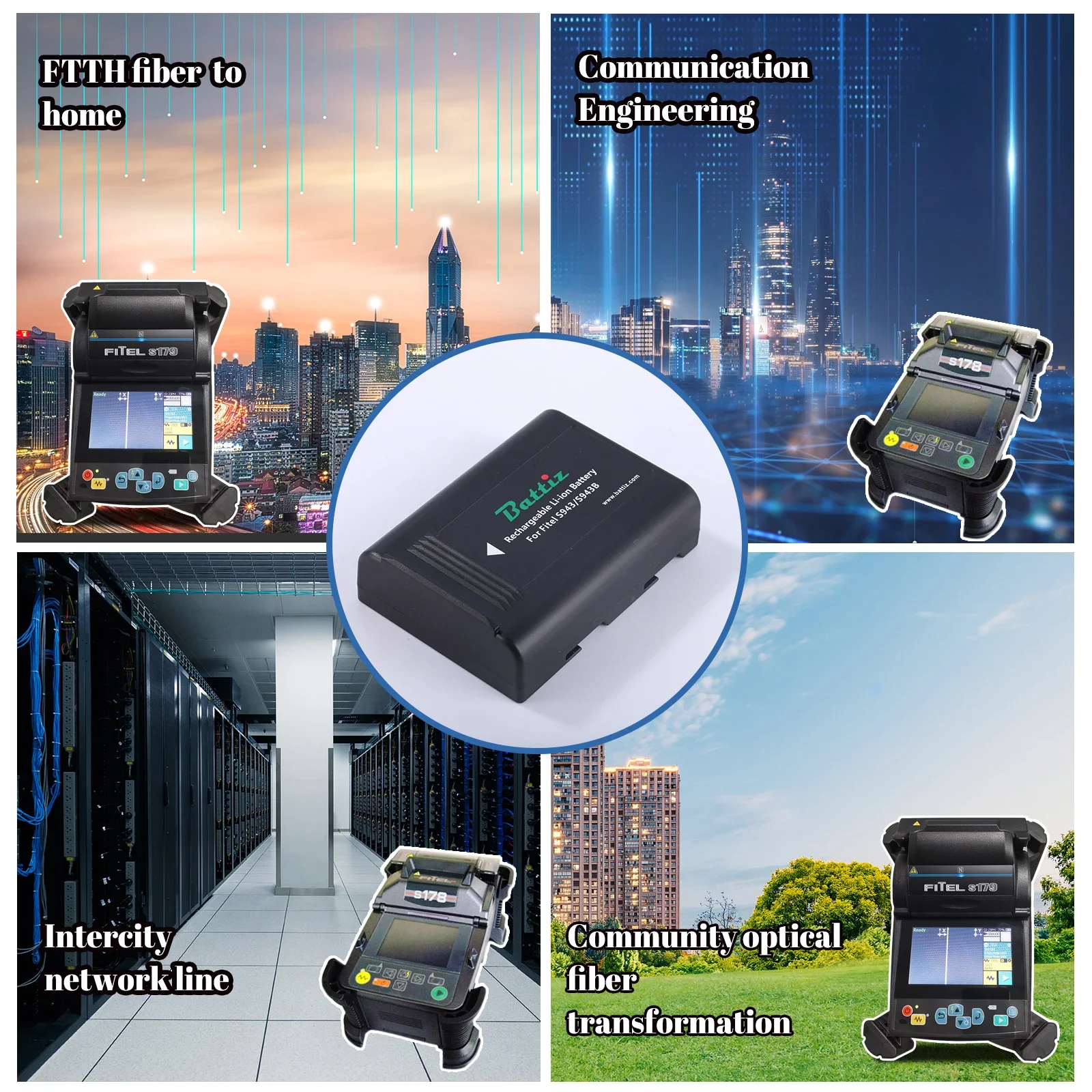 Batería de repuesto Skonppu 3.3Ah S943 S943B compatible con Furukawa Fitel S121A S121M4 S122A S122C 11.1V