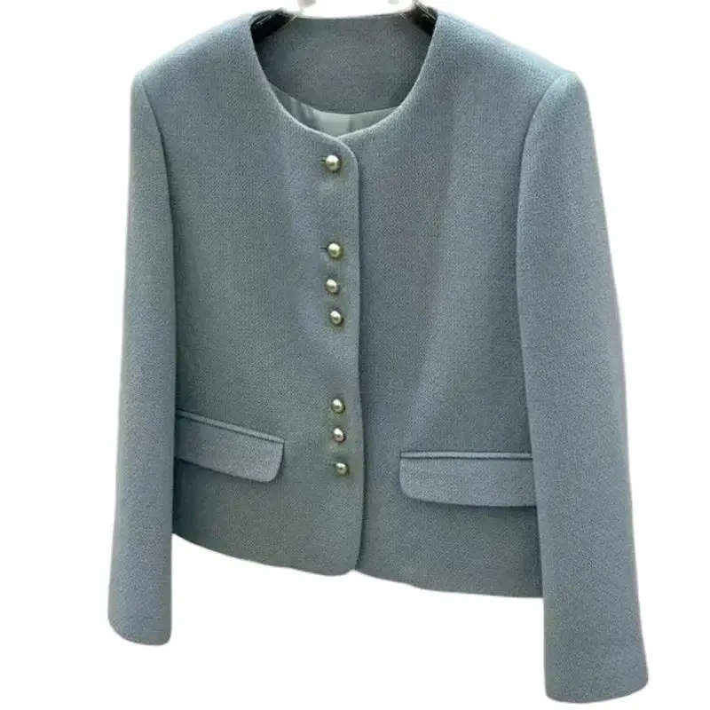 

2024 New Women Single-Breasted High-Grade Jacket Ladies' Coat Short Overcoat Round Neck Trend Wearing Temperament Women Coat