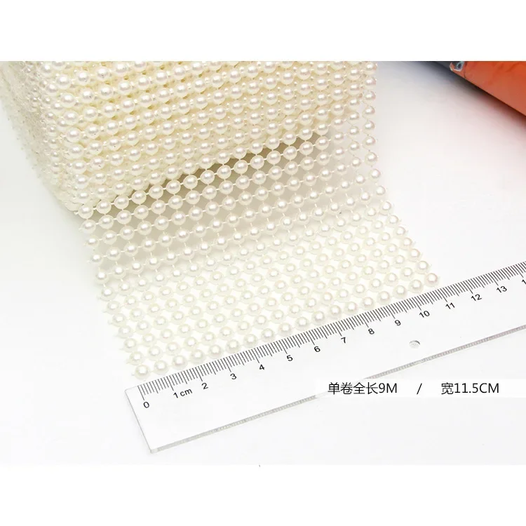 1 Yard 18 Rows Pearl Mesh Ribbon Wrap Roll Acrylic Bead Pearl Trim for Wedding Party Cake Vase Bridal Shower Decorations