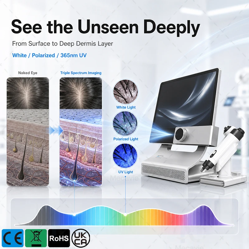 Salon Scalp Hair Analyzer 4K Triple Spectrum 13-Dimension Analysis Cloud Storage Android System Hair Follicle Detector