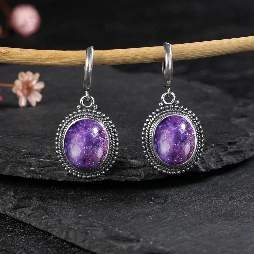 Exquisite Elegant Oval Natural Kyanite Silver Plated Earring for Women Gems Jewelry Party Engagement Gift Hoop Earrings