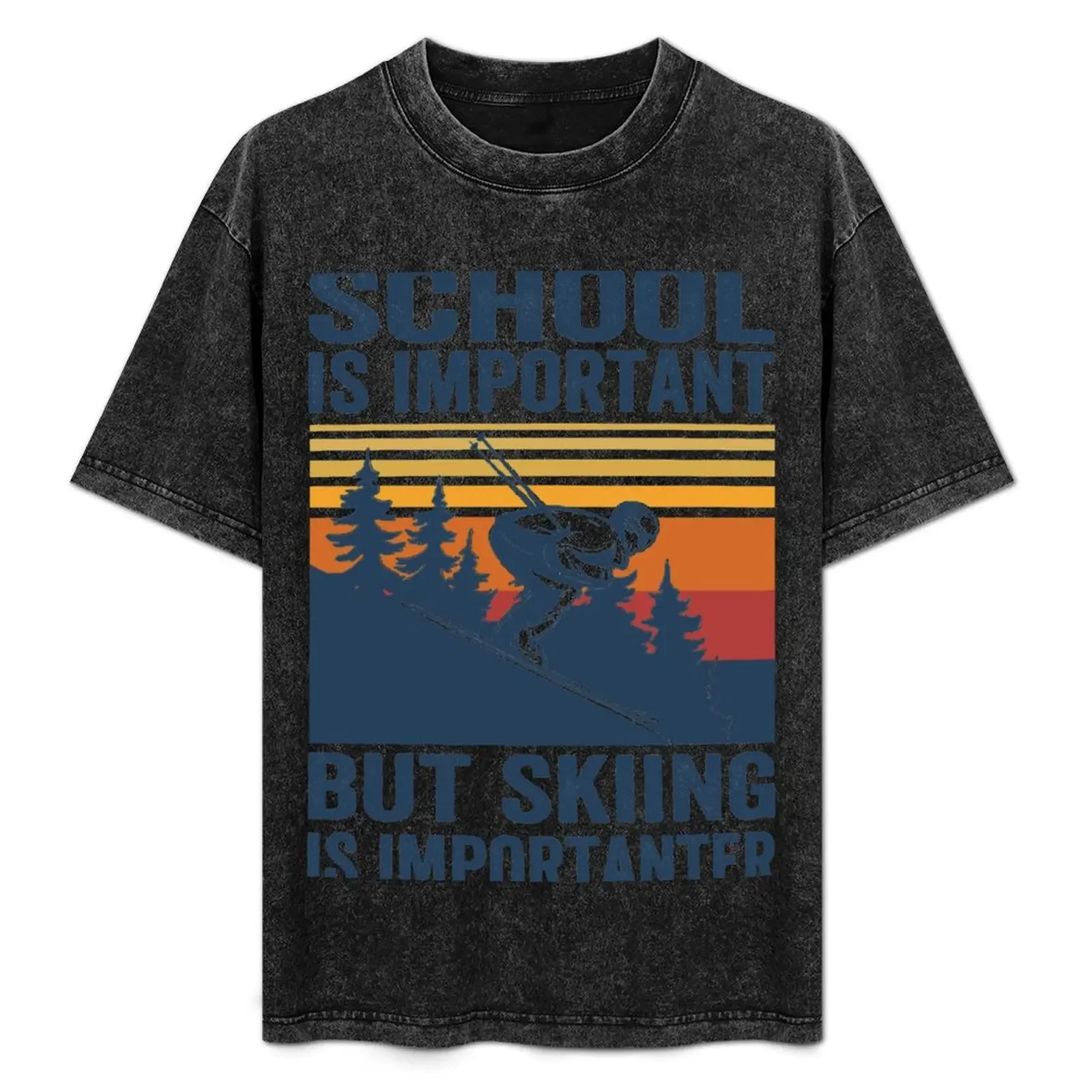 

School Is Important But Skiing Is Importanter Retro Funny skiing T-Shirt shirts graphic tees anime shirt fitted t shirts for men