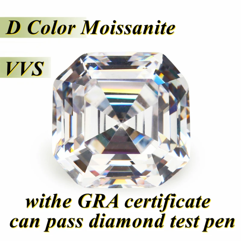 

Asscher Cut Moissanite Stones Pass Diamond Tester Pen GRA Certificates D VVS1 Cheapest Factory Price stones for Jewerly making