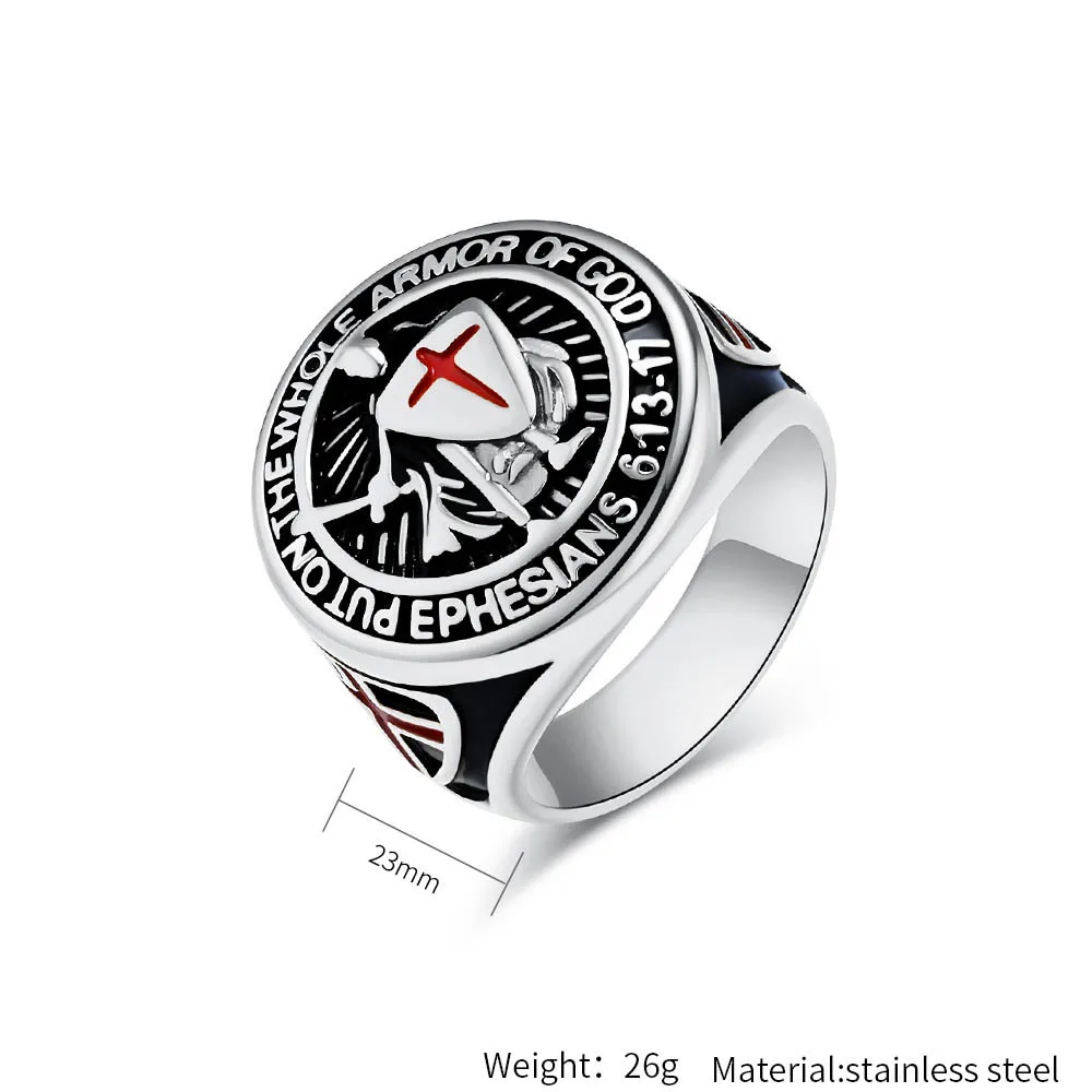 Vintage Knight Templar Shield Cross Ring Mens Boy Punk Hip Hop Rock Stainless Steel Ring Personality Wear Accessories Wholesale