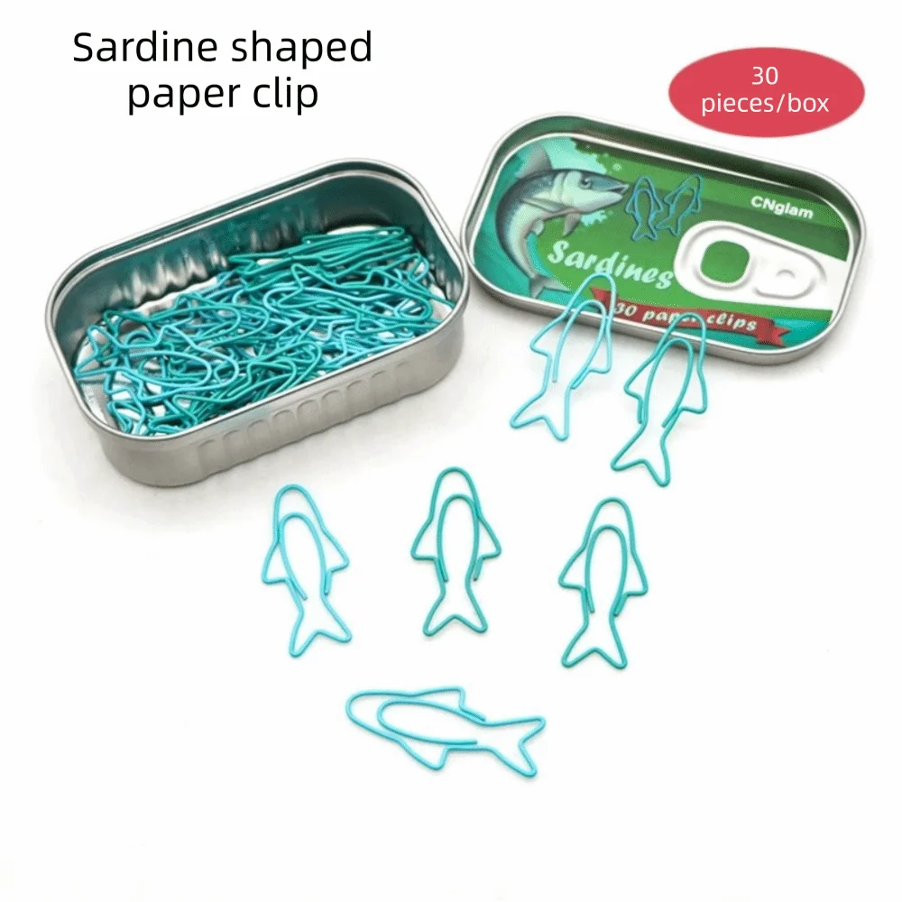 Fish Design Paper Clips Metal Material Educational Sardine Shapes Clips Cute Plastic Coated Bookmark Clips Student Use