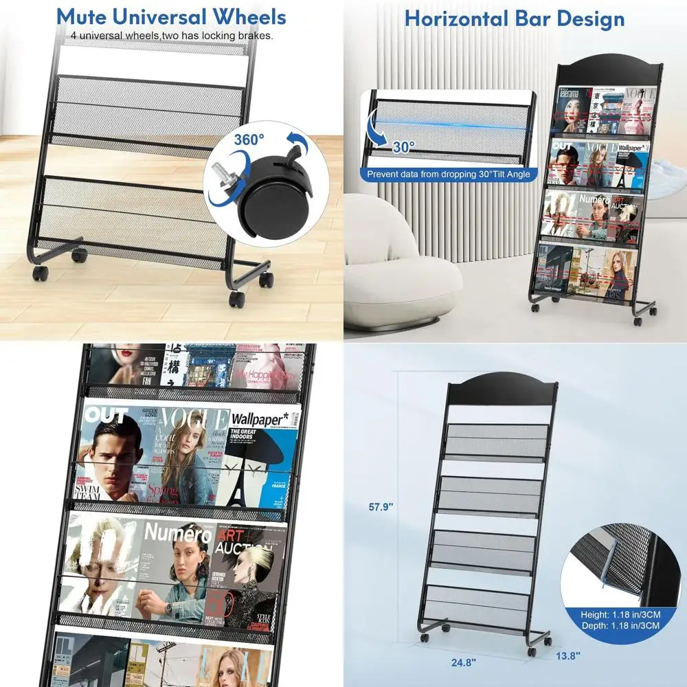 

Напольная стойка для журналов, подставка для литературы для офиса, выставки товаров, розничная торговля (черный)