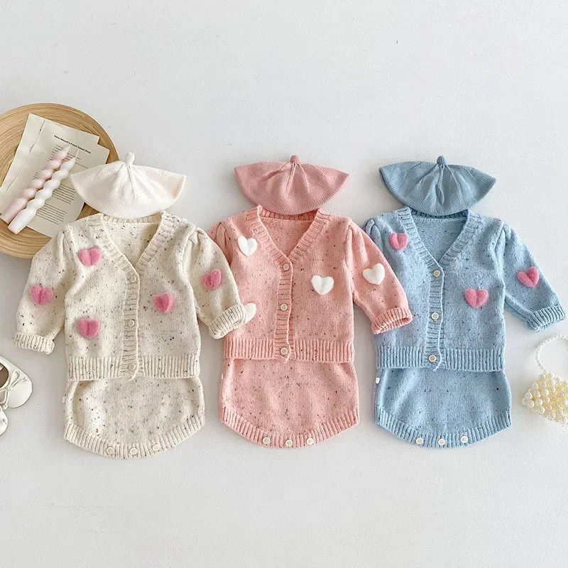 2024 New Autumn 0-24M Infant Baby Girl Knitted Clothing Set Long Sleeved Knitted Cardigan+Jumpsuit Children Knitted Clothes Suit