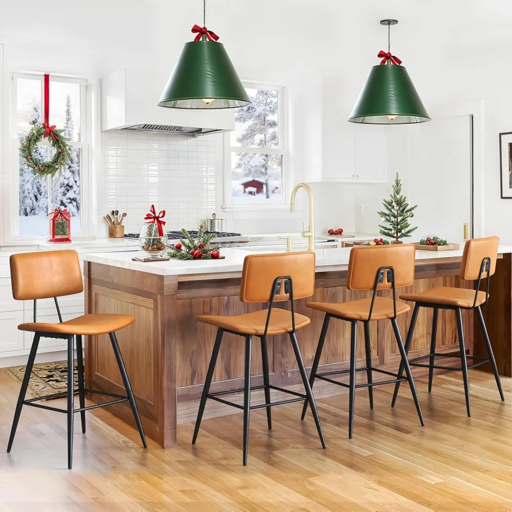 

Барные стулья высотой 24,5 дюйма, барные стулья с обивкой из искусственной кожи виски коричневого цвета и спинкой для ног