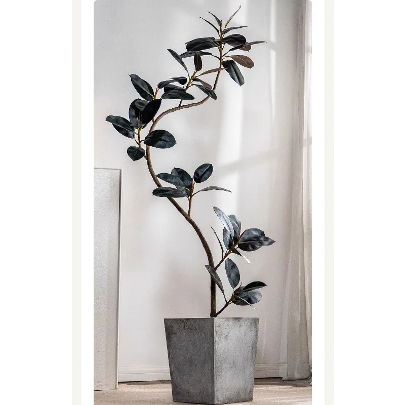 

High-end Light Luxury Simulation Green Plant Black Diamond Rubber Tree Indoor Bionic Plant Large Ornament Landscaping