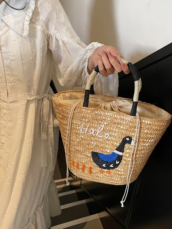 

Повседневная пляжная тканая ручная сумка-тоут, большая сумка Capaci, летняя сумка-ведро Vaion, современная нейтральная мода для женщин