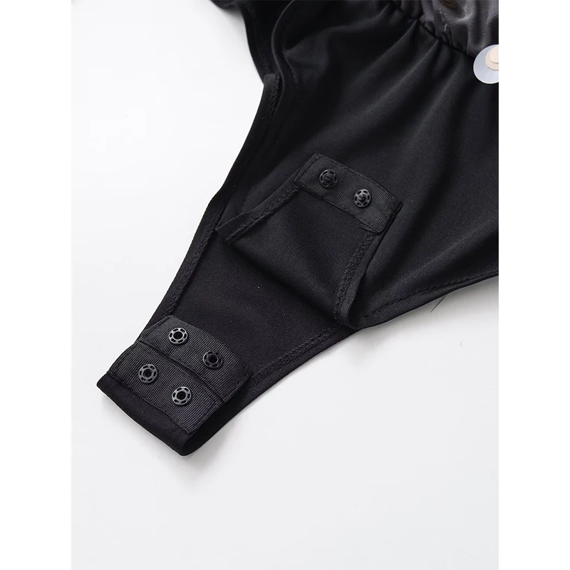 YENKYE Primavera 2026 Body de lentejuelas Sexy informal de manga larga acampanada con cuello en V cruzado para mujer