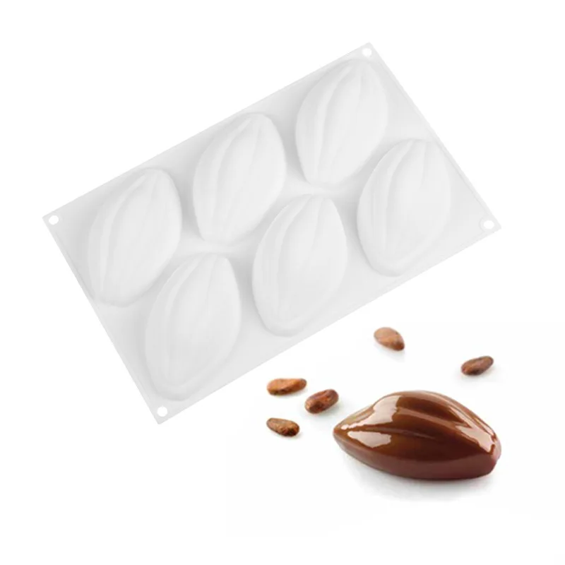 6 Cavity Apricot Kernels Silicone Cake Baking Mold for Chocolate Mousse Ice Cream Pudding Pastry Dessert Bread Decorating Tools