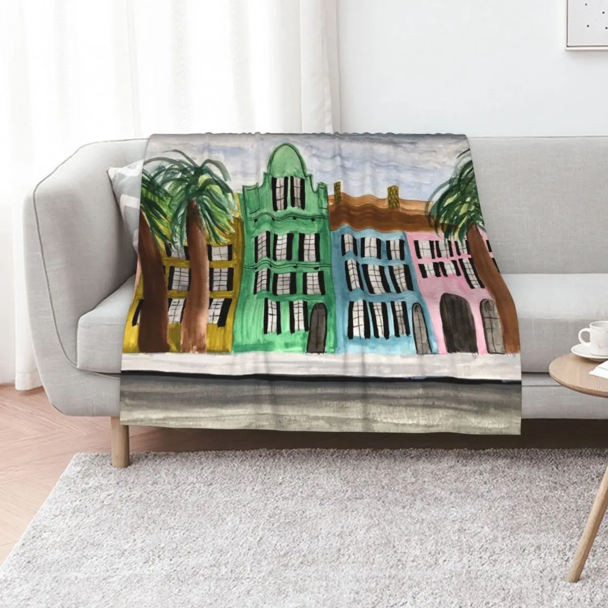 

Charleston Rainbow Row watercolor Throw Blanket Baby anime Designers Luxury St Blankets