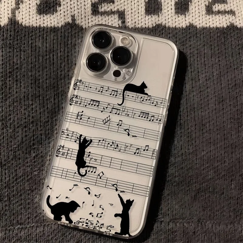 Funda de Teléfono con Diseño de Gato Musical y Partitura para iPhone 17 Air XSMax XS XR X 17 Pro Max 16 15 14 11 Pro Max 13 12 Mini, Cubierta Trasera Suave