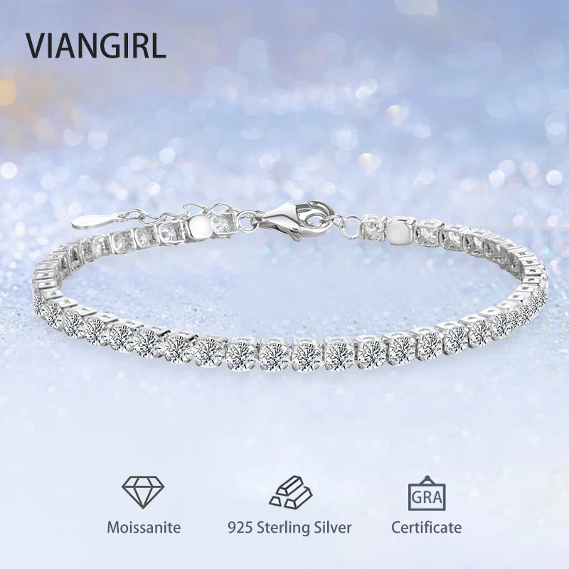 

4.4cttw 3mm Full Moissanite Tennis Bracelets For Women 925 Silver Trendy Luxury Diamond Bracelet Fine Jewelry Anniversary Gifts