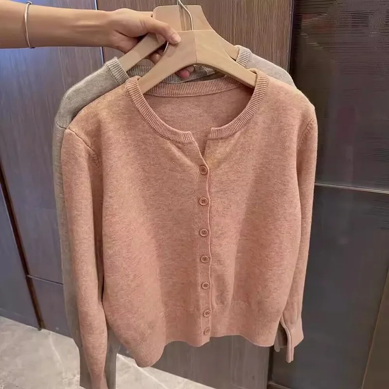 Elegant Solid Button Sweaters Version V-neck Casual Fashion Versatile Short Soft And Sticky Knit Cardigan Jacket Top