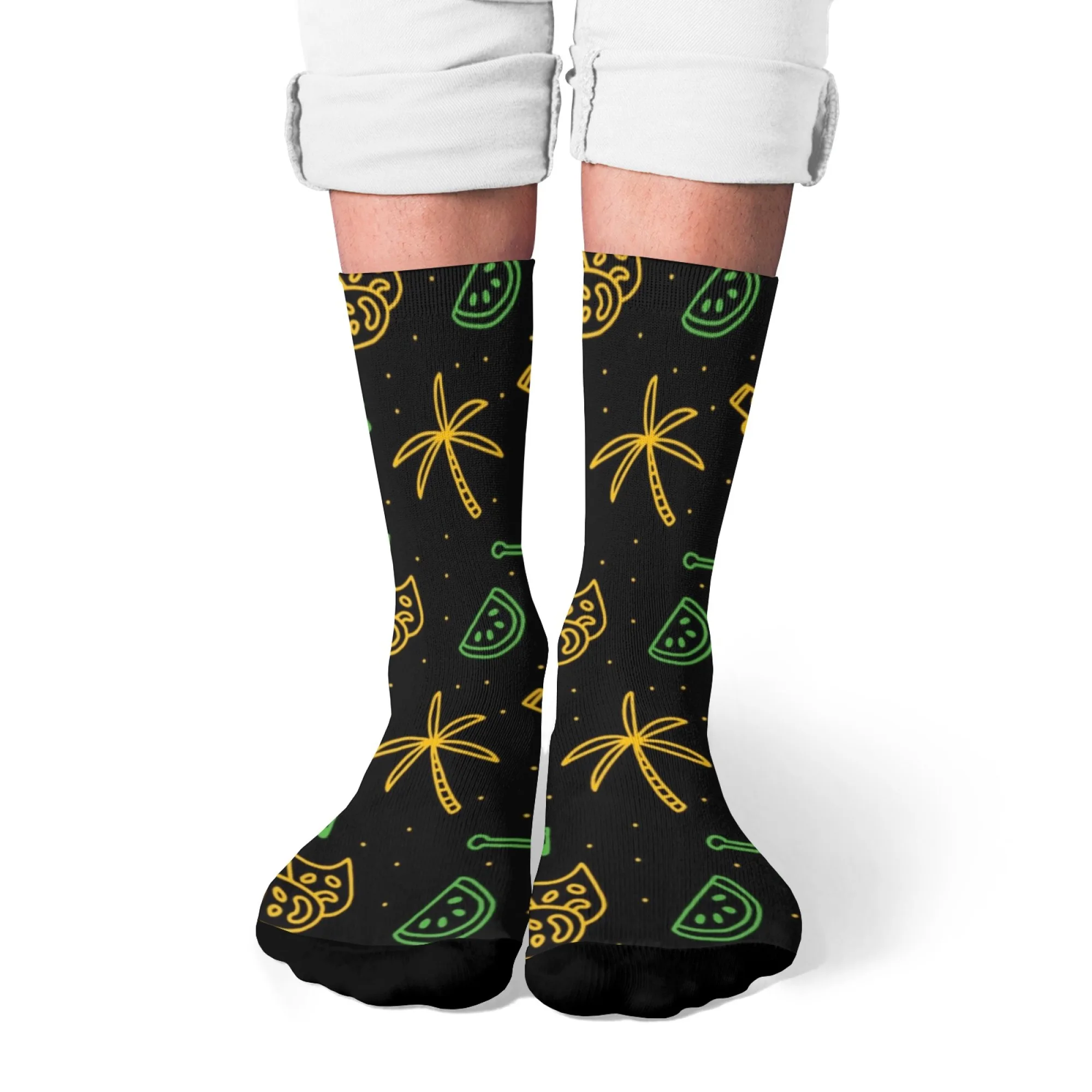 Modische Neuheit Herren-Crew-Socken, minimalistischer tropischer Druck, perfektes Geschenk für Freund oder Ehemann, einzigartige Socken im Reisestil