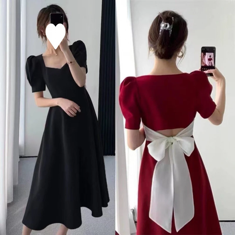 

В наличии: французское винтажное черное платье в стиле Хепберн, новая летняя модель с бантом на спине, стройнящее длинное платье.