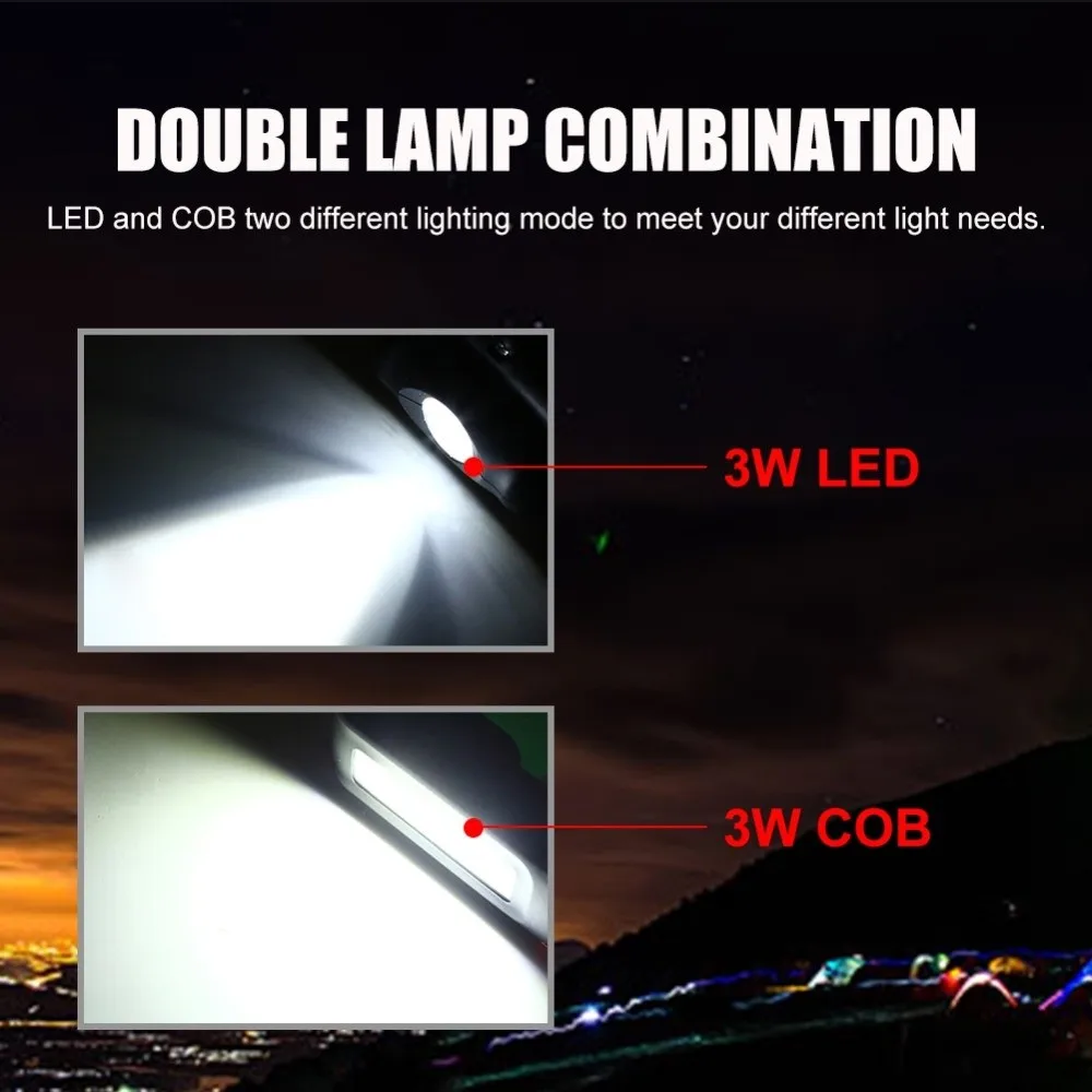 Two Lighting Modes COB Working Lamp Rechargeable Waterproof Magnetic Flashlight Magnet Hook Portable Work Light Outdoor Lighting
