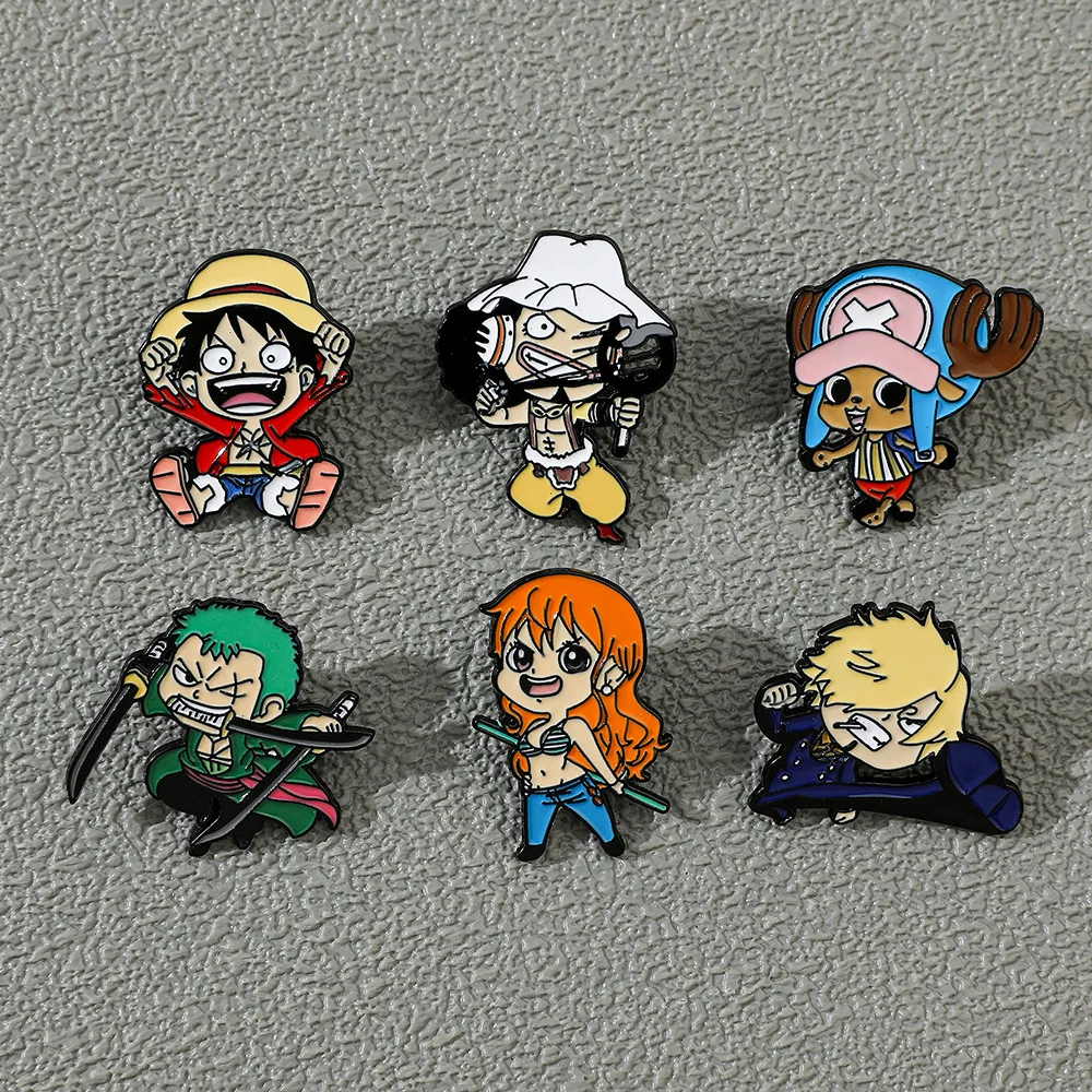 6PCS ONE PIECE Badges Luffy Sanji Nami Pins Manga Brooches Japan Anime Pendant for Bag Backpack Clothing Lapel ACG Cosplay Toy