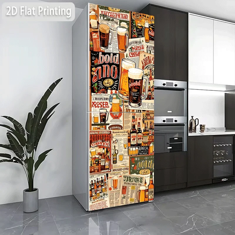 Refrigerator Sticker  Refrigerator Dishwasher Sticker Vintage Beer Poster Collection Themed Design Wall Decoration Wallpaper S