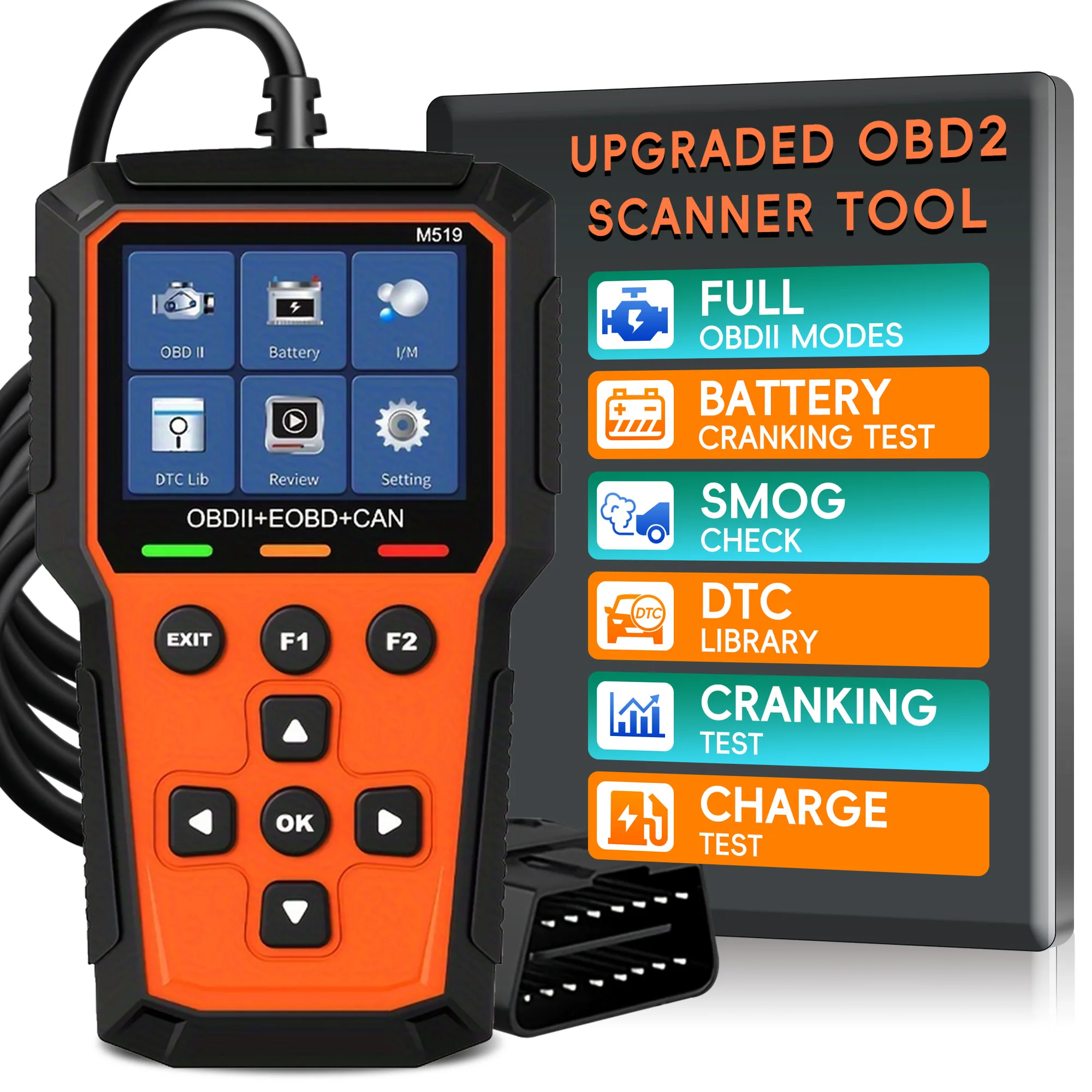 OBD2 Scanner with Smog Check & Check Engine Light Reset, Read/Clear Error Code, Live Data, DTC Lookup, On-Board Monitor Test