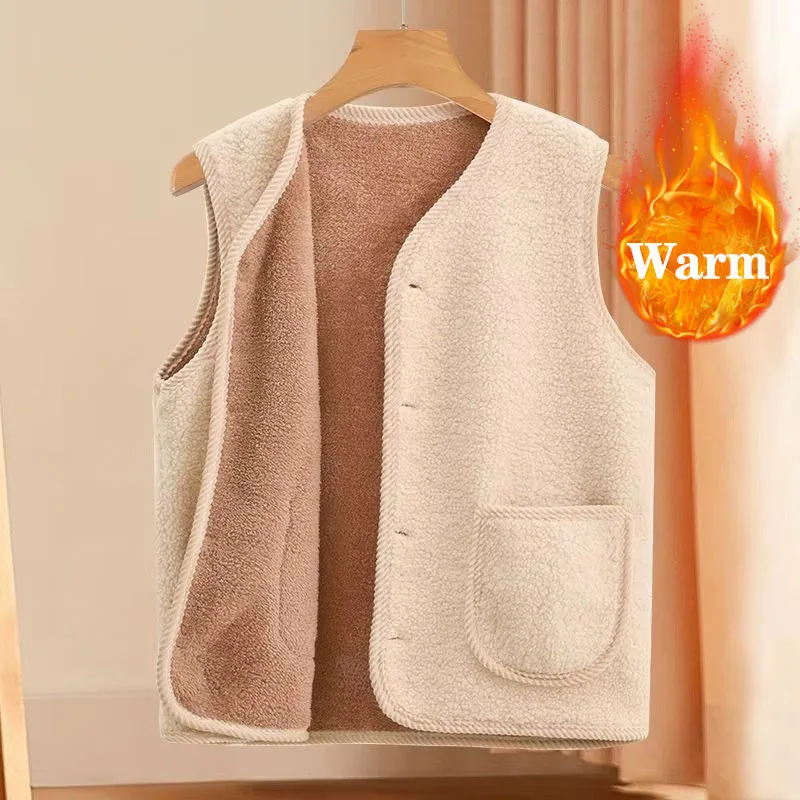 

Winter Warm Fleece Vest for Mom Thickened Lamb Wool Waistcoat Outerwear for Elderly Women Autumn and Winter Plus Size Insulated