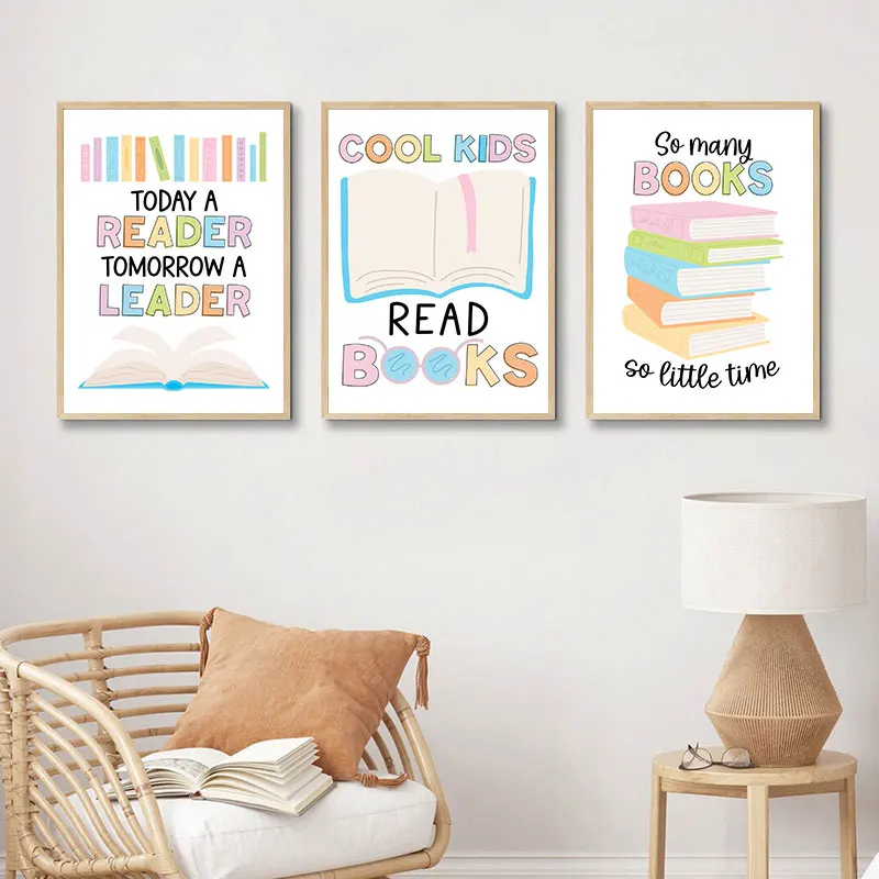 Simple Kids Reading Quotes Canvas Art Poster Prints Modern Book Theme Typography Wall Decor for Home Bedroom and Classroom