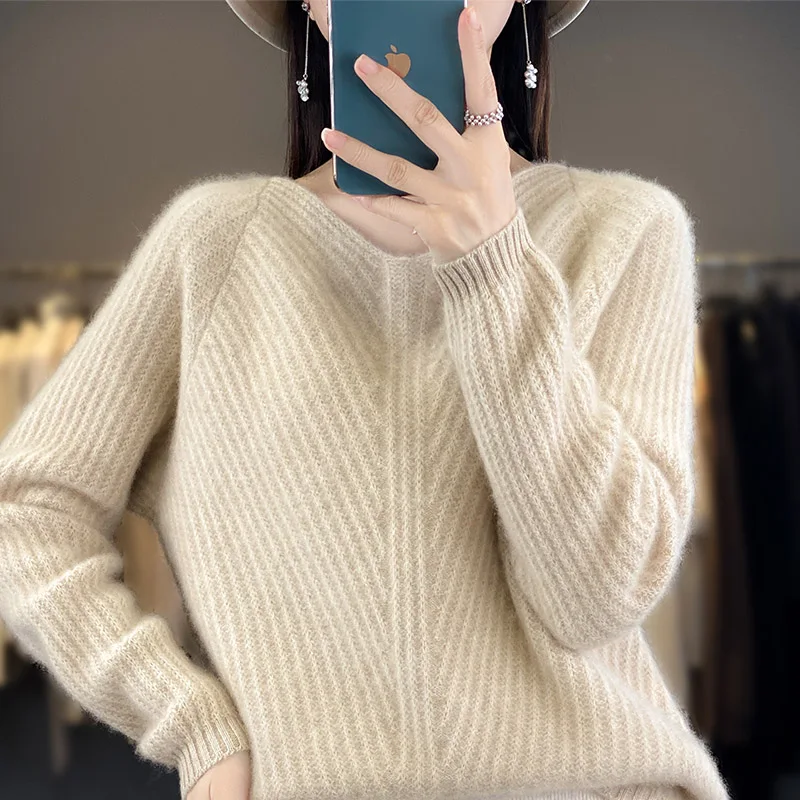 2023 Autumn Winter New Cashmere Sweater Women\'s V-Neck Pullover 100% Merino Wool Knitted Tops Fashion Korean Fit Underlay Luxury