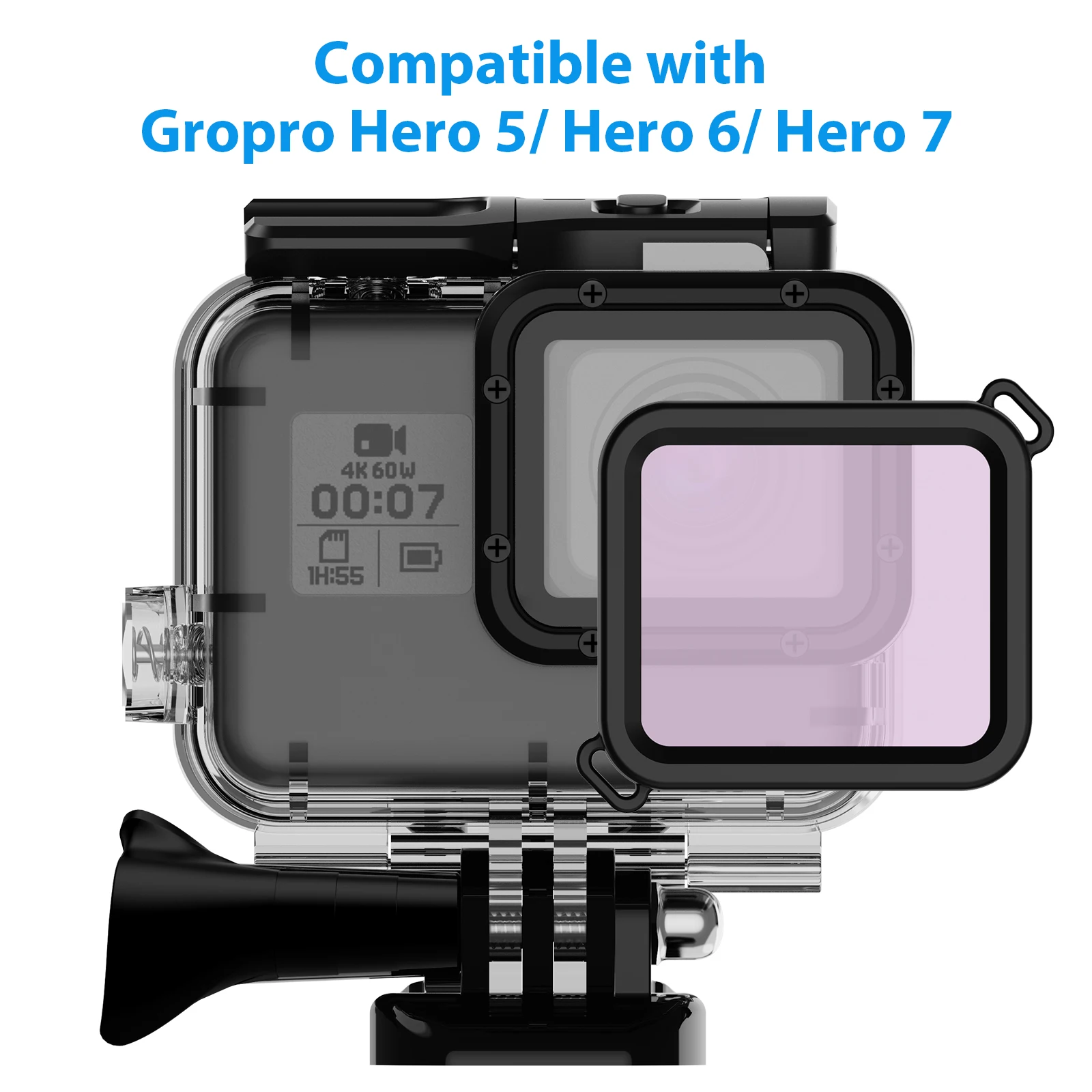 60M Waterproof Case for GoPro Hero 7 6 5 Black Protective Diving Underwater Housing Shell Cover Red Purple Color Filter