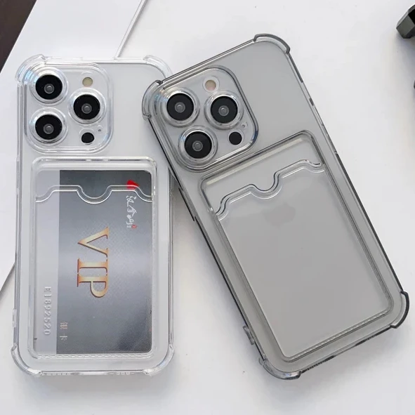 Shockproof Airbag Soft Cord Pocket Neon Wallet Card Holder Clear Case For Apple iPhone 15 14 13 12 11 Pro Max Plus XS XR 8 Cover