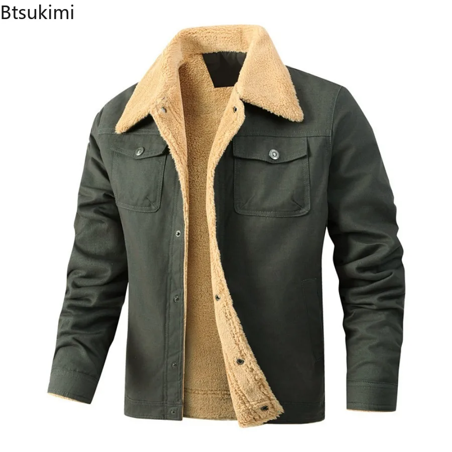 

2025 Autumn Winter Fleeced Jackets for Men Fashion Solid Color Thickened Warm Casual Outwear High Quality Windbreaker Coats Male
