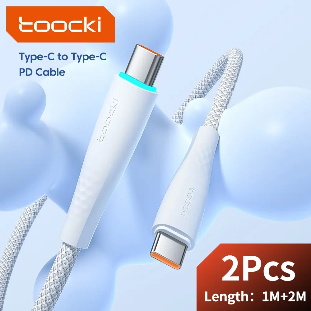 Toocki 2 Pack PD 60W 1m and 2m USB C To Type C Cable Fast Charging Charger Cable 2pcs For Macbook Huawei Xiaomi POCO Samsung