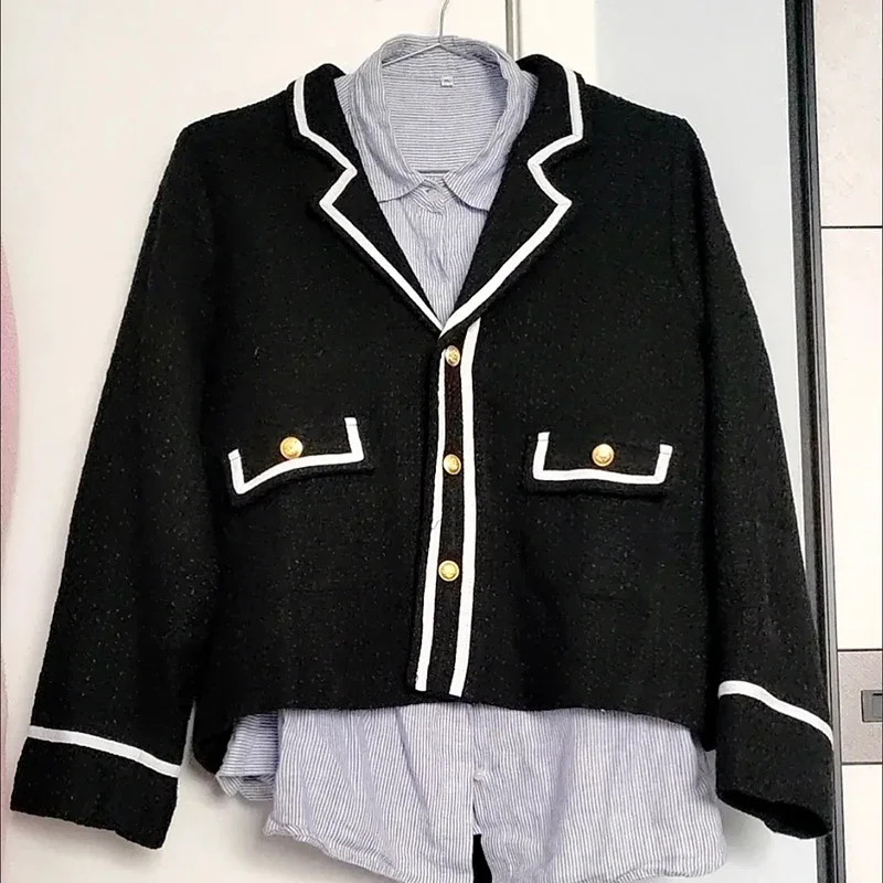 Tweed Short Blazers Jacekts Women Korean Slim Single Breasted Coats Vintage Woolend Casual Chaquetas New Wool Blend Casaco