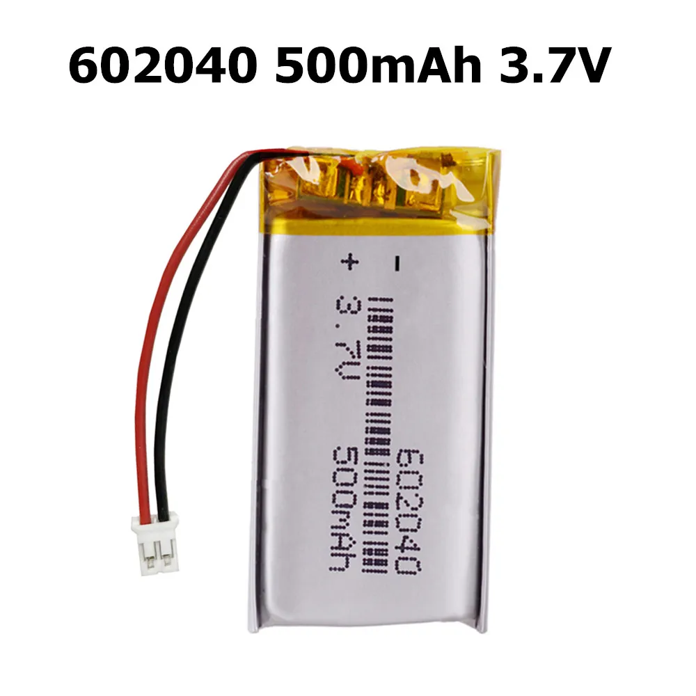 602040 3.7V 500mAh PH2.0 2P Plug Lithium Polymer Rechargeable Battery For GPS MP3 Bluetooth Speaker Car DVR Tachograph Headphone