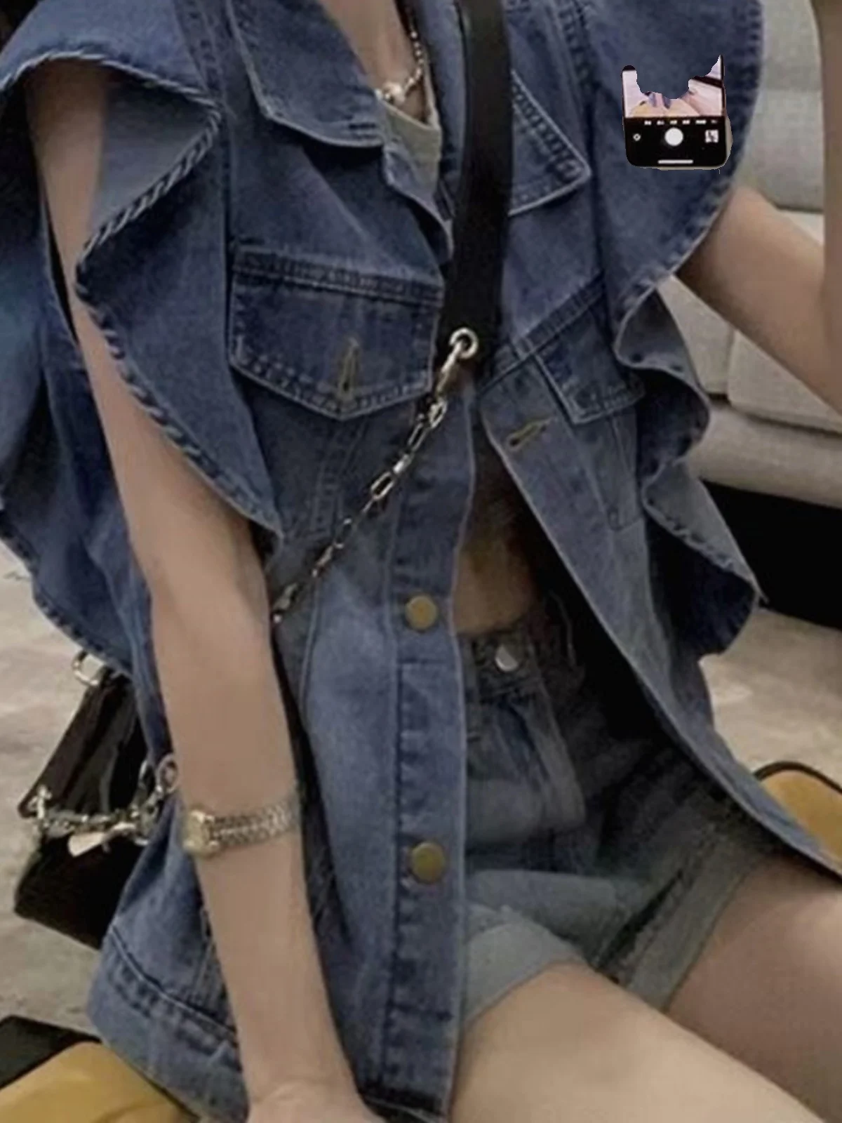 

Retro Loose Women's Denim Vest Jaet ort Svel Top Faionable Spring Outerwear Casual Collar Single Button