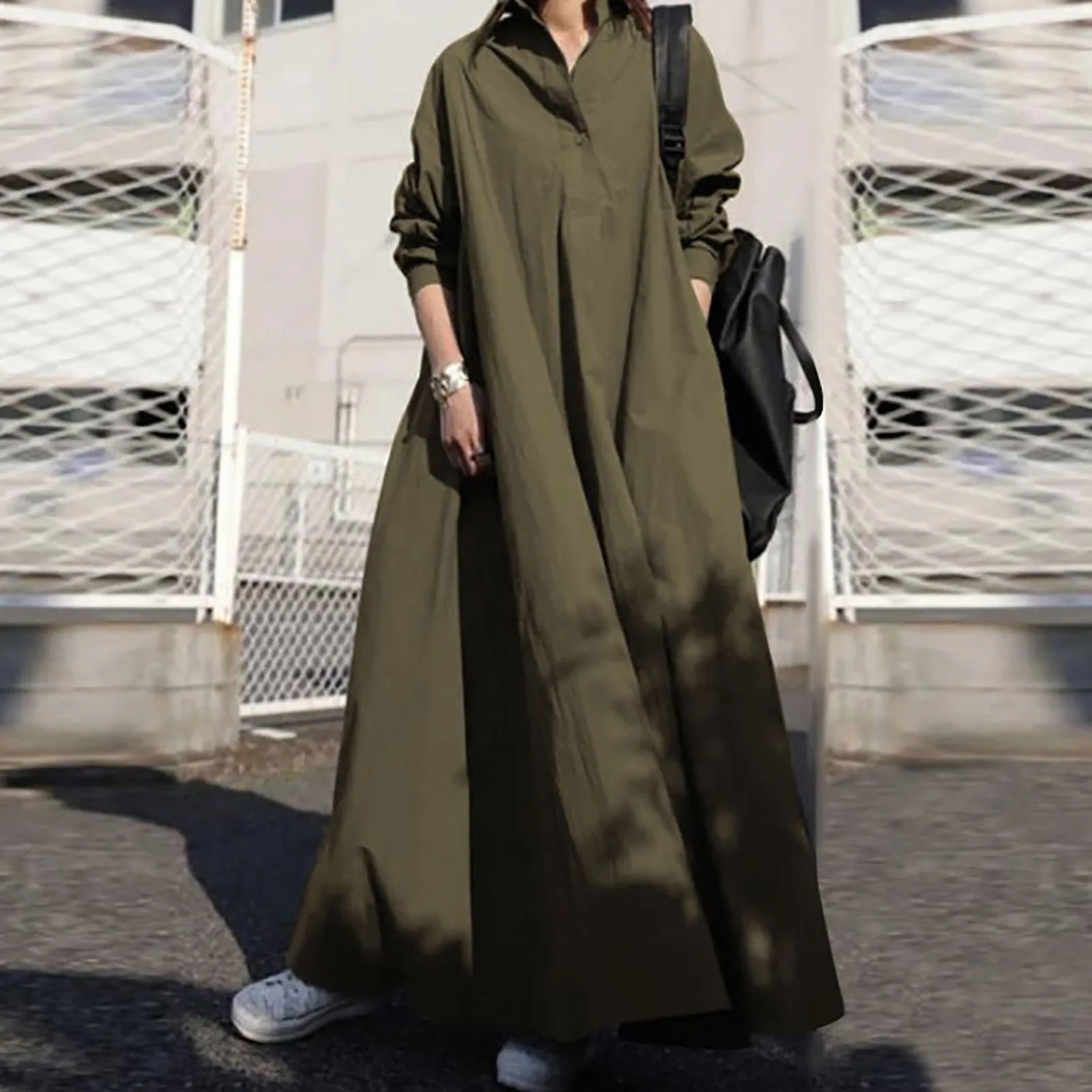 Fashion Women Summer Autumn Maxi Dress Buttons Long Sleeve Loose Elegant Holiday Shirt Vestidos Ladies Femme Sundress Clothing